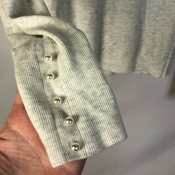 Zara Knit Marled White Turtleneck Pearl Sleeve Long Sleeve Top M - Picture 4 of 5